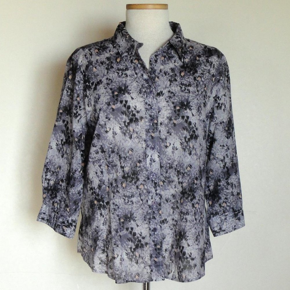 No Iron Lightweight Cotton Print Shirt 3/4 Sleeves